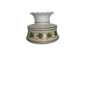 VTG Abigail Adams BROWN Floral Hurricane Lamp Shade Milk Glass Quoizel Fitter